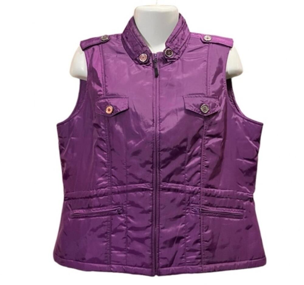 Tribal Women's Purple Sleeveless Full Zip Adj Waist Vest w/Pockets Utility SZ XL